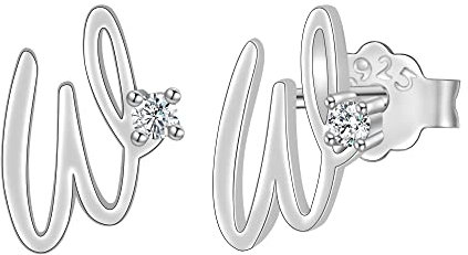ENGSWA Ohrringe Damen Buchstaben W mit Kristall Silber 925 Schmuck Originell Geschenk für Frauen Mutter Mama Oma Mädchen Frau Freundin