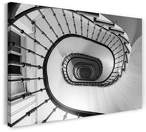 Printistico Leinwandbild (60x40cm) Treppenhaus, Abstrakt Foto Kunst, schwarzweiß, Architektur-Fotos, echter Holz-Keilrahmen inkl. Aufhänger, handgefertigt in Deutschland