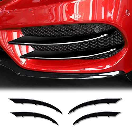 KUNGKIC Frontstoßstange Kühlergrill Lip Splitter Spoiler Compatible with Mercedes Benz C Klasse W205 2015-2018 Zubehör ABS Sport-Stil 4 Stück Coole Außendekoration(glänzend schwarz)