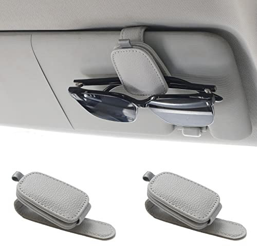 Yuoyar Sunglass Holder for Car, Magnetic Leather Sunglasses Holder and Ticket Card Clip, Car Visor Accessories, 2 Packs (Silver Grey)
