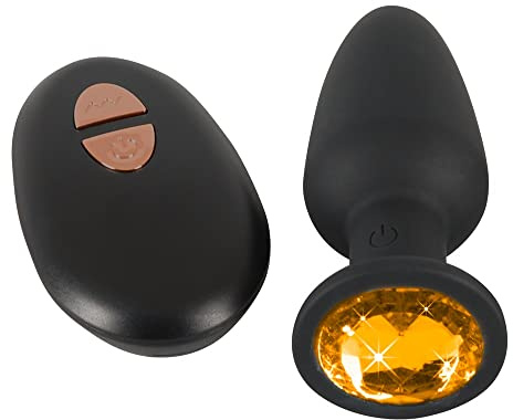 ORION Vibro-Plug - stimulierender Anal-Plug für Frauen und Männer, mit Stopper, Schmuckstein, 10 Vibrationsmodi, per Knopfdruck, schwarz