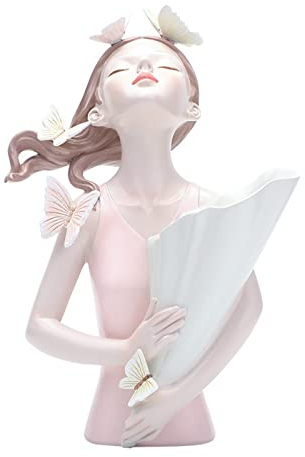 BestAlice Schmetterlings-Mädchen-Vase für Blumen, exquisite Körpervase, einzigartige Blumenstrauß-Mädchenstatue-Vase, moderne Gesichtsvasen, Kunstharz-Körperförmige Vase für Heimdekoration, Rosa