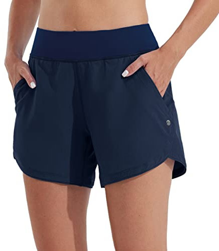 WILLIT Damen 5 Badeshorts Boardshorts UPF50+ Badehose High Waisted Schwimmshorts Badehose Schnell Trocknende UVA Schutz mit Liner Taschen Navy Blau Größe 50