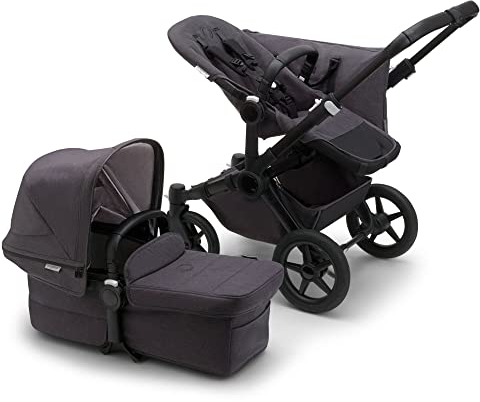 Bugaboo Donkey 5 Mono Kinderwagen, Mineral Collection, umbaubar zum Doppel- oder Zwillingskinderwagen, verbessertes Design, wendbarer Sitz, Ein-Hand-Lenkung und extra viel Stauraum, Washed Black