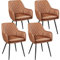 Yaheetech Esszimmerstühle 4er Set Küchenstühle, Polsterstühle mit Armlehnen Metallbeine, Seesel aus Kunstleder für Arbeitszimmer/Wohnzimmer, Braun