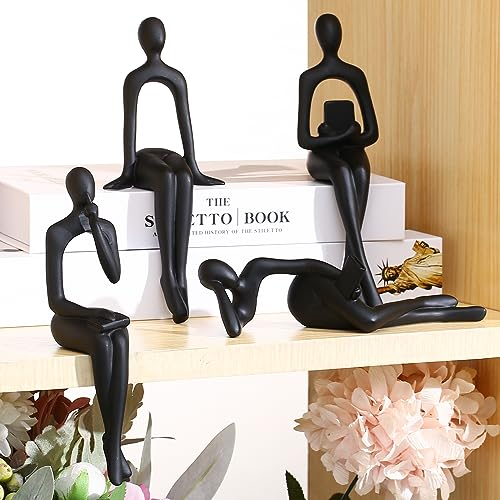 CYYKDA Juego de 4 Figuras de Estatua de Pensador Negro para decoración de estanterías, Decora tu hogar, Oficina o Estante con esculturas de Arte Abstracto, Ideal para cumpleaños, Navidad, Acción de