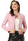 Allegra K Damen Faux Wildleder Jacke Stehkragen Reißverschluss Kurze Bikerjacke Rosa L