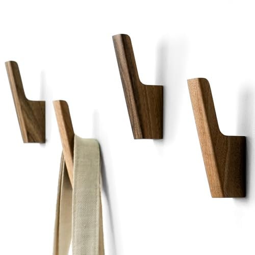 Set di 4 ganci da parete in legno di noce scuro o frassino chiaro, per appendere cappelli, borse, zaini, borse, giacche, decorazione moderna da parete e pratici ganci per ingresso (legno di noce)