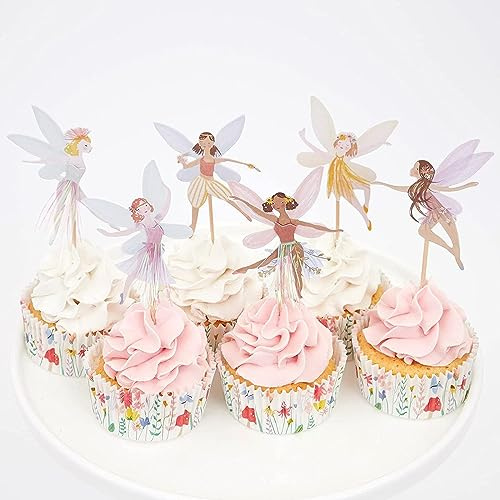SAMOKA Blumenfee-Cupcake-Topper, 24 Stück Geburtstagsparty-Cupcake-Topper, Feen-Blumen-Thema-Party-Dekoration, Flügel-Blume, Engel-Fee, Cupcake-Topper, Balletttänzerin, Kuchendekorationen