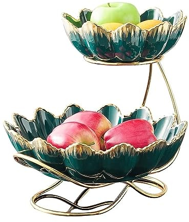 Ciotola For Frutta A 2 Livelli Con Piedistallo In Metallo, Piatto Di Caramelle For Snack Di Frutta In Ceramica, Cesto Espositore For Frutta Secca Con Noci, Bancone Da Cucina Decorativo For Il Ringrazi