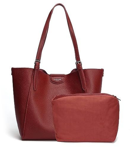 David Jones - Handtasche für Damen – Einkaufstasche aus weichem Kunstleder – Tasche für Schule und Arbeit – Einkaufstasche, große Größe, A4, lange Henkel, 2-teilig, mit Federmäppchen, rot