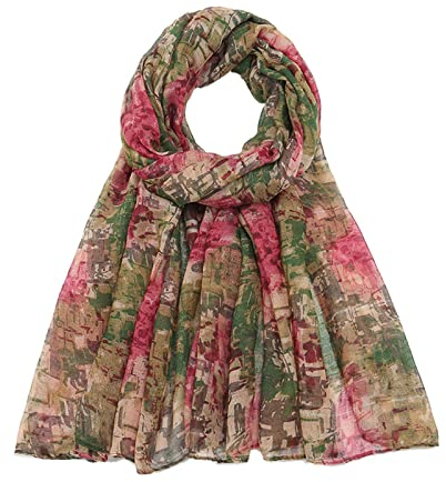 Damen Baumwolle Schal Modischer Halstuch Print tuch Herbst Schals Winter lässig scarf Lang Bunt Weich Gesichtsschal Tücher Lockere Strick Print Loopschal Temperament Stola Tuch (Hot Pink, One Size)