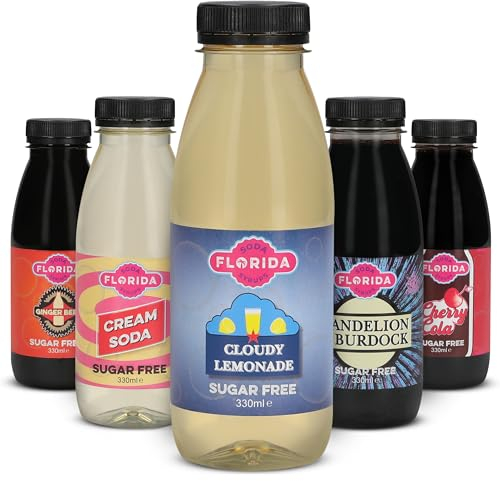 Florida Soda Syrup Compatible With Sodastream - Retro Flavours Aspartame & Sugar Free Cream Soda, Cloudy Lemonade, Ginger Beer, Cherry Cola & Dandelion and Burdock