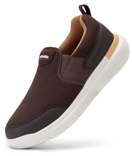 FitVille Slip On Sneaker Herren Extra Weite Turnschuhe rutschfest Walkingschuhe Breit Outdoor Schuhe Bequem Leichte Atmungsaktive Freizeitschuhe Kaffee 46 EU Weit