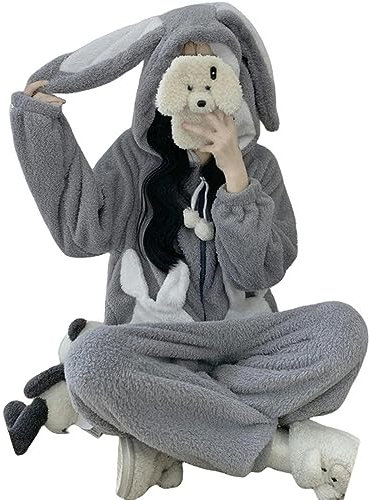 LLaviD Nachthemd Damen Bunny Hooded Onesies Frauen Pyjama Süße Pijama Winter Warme Nachtwäsche Weibliche Nachtwäsche Pyjamas Jumpsuit-hase-m