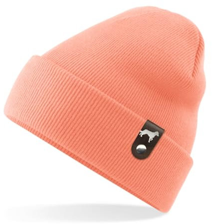 Münsterländer Mütze Patch Leder Gassi Beanie Strickmütze Warm Herren Damen Jagd Kleiner Farbe Apricot