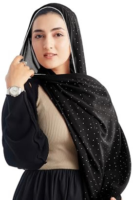Xirhoot Hijab für Damen, hochwertiger Chiffon, Hijab, Strass, Hijab, Scraf für Frauen, muslimische Frauen, Schwarz, Standard