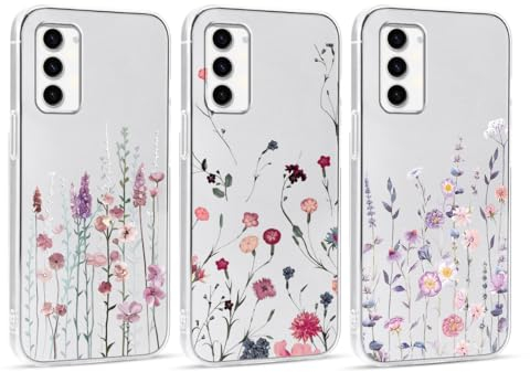 Foonary 3 Stück Transparent Hülle für Samsung Galaxy A34 5G 6,5, Handyhülle mit Aesthetic Blumen Muster Motiv Design Slim Case, Ultra Dünn Weiches Silikon Stoßfest Bumper Schutzhülle Cover, Blumen01