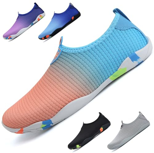WateLves Beach Swimming Water Shoes Men Women Swim Aqua Barefoot Yoga Surf Shoes Quick Drying Lightweight Unisex (Blue Orange 8)
