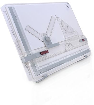 Gugxiom A3-Zeichenbrett-Zeichentisch, Professioneller Multifunktionaler Zeichenbretttisch, A3-Zeichentisch-Malwerkzeugset mit Parallelbewegung und Einstellbaren Winkellinealen Scho