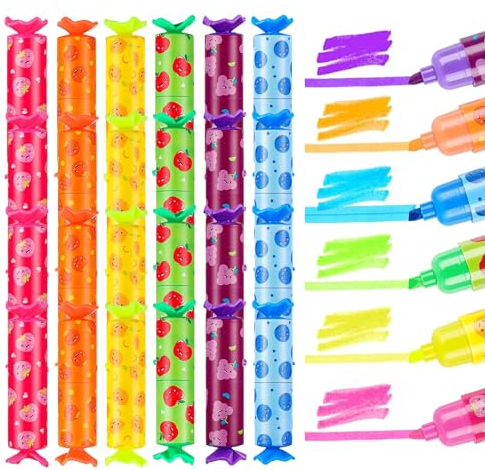Mini Textmarker Set Bonbon - 24 Textmarker Stifte für Geburtstag, Grußkarte, Zeichnung & Poster - 6 Farben