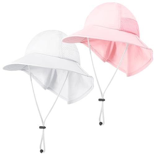 Utensilsto 2 Stück Baby Sonnenhut, Kinder Sommer Sonnenmütze, UV SPF50+ Schutz, Verstellbarer Baby Sommer Sonnenmütze für Kleinkind, 3-10Y