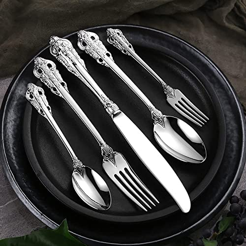 Set Posate, Servizio Posate per 12 Persone, 60 Pezzi. Set Di Posate Lucide A Specchio,Set Di Posate Di Lusso, Stoviglie Eleganti Per Cene Domestiche/Importanti,Argento-