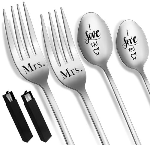GZjiyu Lot de 2 fourchettes à gâteau, cadeaux personnalisés, pour la maison, le restaurant, l'hôtel, le pique-nique, la fête avec 2 boîtes cadeau
