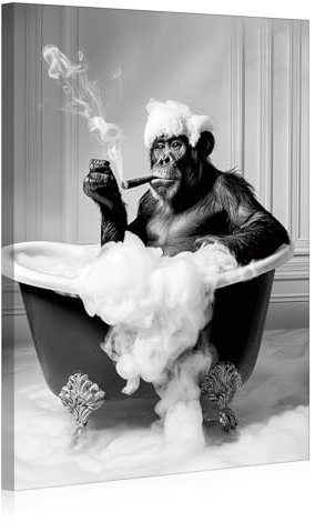 JBER Schimpanse Leinwand Gemälde Wandkunst, geeignet für Badezimmer Dekoration, Poster Home Decor, lustige Tier Dekoration, gerahmt, 40 X 30cm