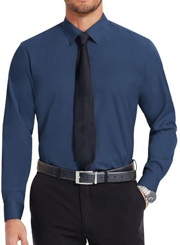 COOFANDY Mens Stretch Dress Shirts Long Sleeve Button Down Shirt Regular Fit Formal Business Shirts, Navy, 3XL