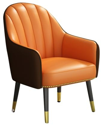 LEIYTFE Leder Akzent Stuhl Sessel Gepolsterter moderner Wohnzimmersessel mit schwarzen Beinen,Dick gepolstert für Schlafzimmer, Balkon Freizeit-Sofa-Stuhl Lesesessel(Grey+orange)