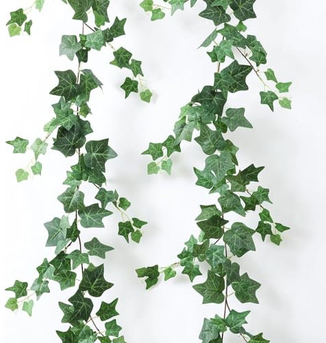 Fonyiunce 2 Pièces Lierre Artificiel,Verdissement de Mur Vert Artificiel,Adapté aux Balançoires,Mariages,Bureaux,Fêtes, Noël,Décorations de Balcon, Fausses Plantes