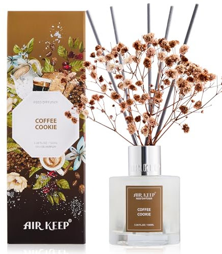 Airkeep Reed Diffuser Set, Coffee Cookie Home Fragrance, 100ml Reed Diffuser with 8 Sticks, for Bathroom & Living Room Decor