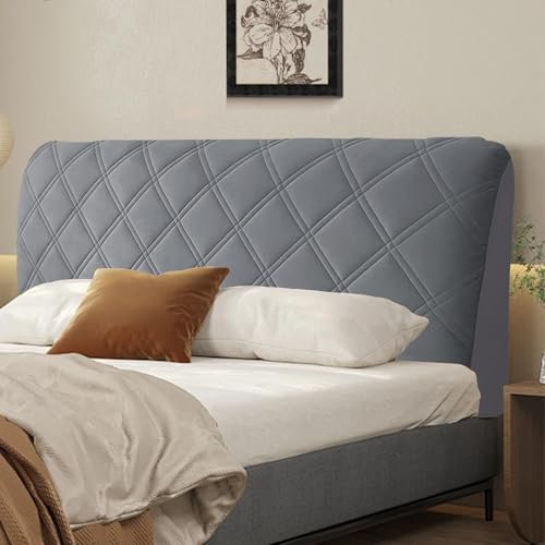 Bett Kopfteil Bezug Weicher Strecken Samtstoff Staubdichte Schutzhülle, Bettkopfteil Hussen All-Inclusive Kopfteilbezug Staubdicht Abdeckung für gepolsterte Schlafzimmer Kopfteil (Dunkelgrau, 180 cm)