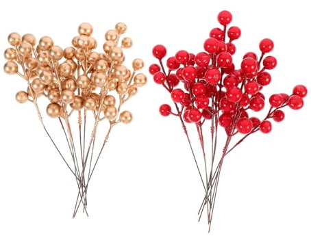 Levemolo 20pièces Tiges De Baies Artificielles Faux Houx Décoration De Noël pour Fêtes Et Mariages Accessoires De Photographie Guirlande De Fruits pour