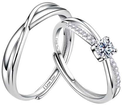 ANAZOZ Anelli di Fidanzamento,Fedi Nuziali Coppia Argento 925,Rotondo con Incrociato Zirconi Bianco Anelli Uomo Regolabili,Anelli Uomo con Incisione Personalizzata(I LOVE YOU-A)