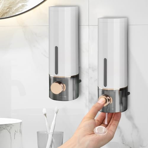 DASIAUTOEM Dispensador de jabón para pared, 2 unidades, dispensador de jabón de mano, sin agujeros, 450 ml, dispensador de gel de ducha, dispensador de jabón para champú, desinfectante de manos,