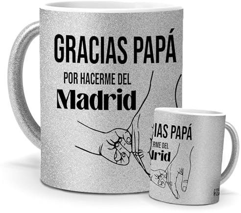 Taza real madrid | Gracias papa por hacerme del madrid | regalo original merengues | Cerámica Purpurina plata | Tazas de Café, Té... | Tazas equipos de futbol | 350 ML