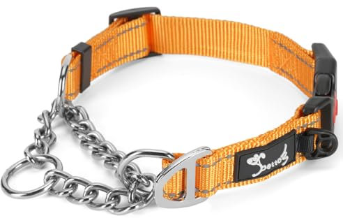 PETTOM Hundehalsband – Verstellbares, Reflektierendes Halsband mit Sicherheitsverschluss für Training, Atmungsaktives Nylon für Mittelgroße bis Große Hunde (Orange, L 52-71cm)