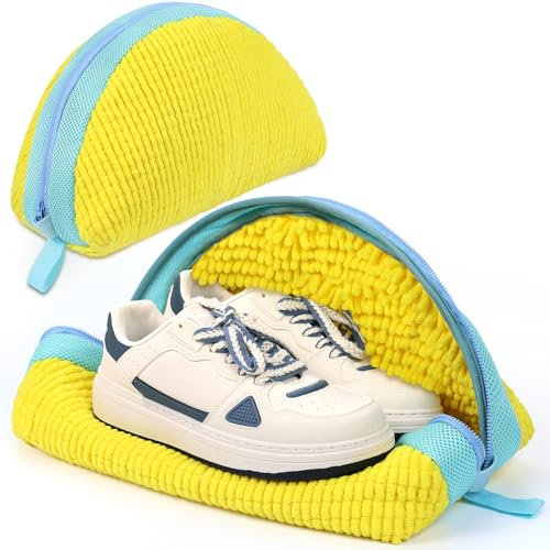 ecooe 2 Pezzi Sacchetti Sacchetto per Scarpe lavatrice con Cerniera e pulizia a 360° Della Lanugine, Riutilizzabile Proteggi sacca per lavare le scarpe in lavatrice con Adatto per Sneaker ecc (Giallo)