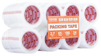 VEVOR Clear Packing Tape, 3 inches Core, 24 Rolls 1.88 Inches x 65 Yards Packing Tape, 2.7 Mil Thick, Heavy Duty Packaging Tape Designed for Moving, Storage and Packing, Shipping and Mailing, Office