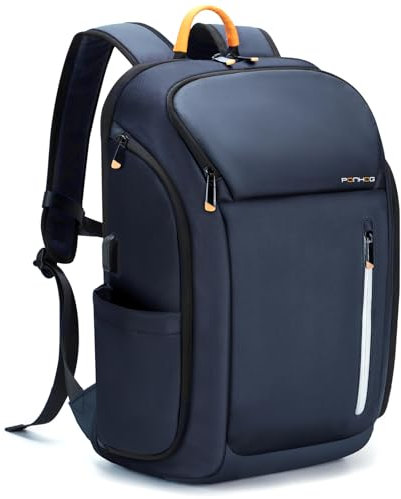 Ponhog Backpack for Men - 30L Large Capacity Laptop Rucksack for Men, 17.3 Inch Anti-Theft Business Bag with USB Port & Multiple Pockets, Durable 900D Nylon for Work/Travel/College, Blue