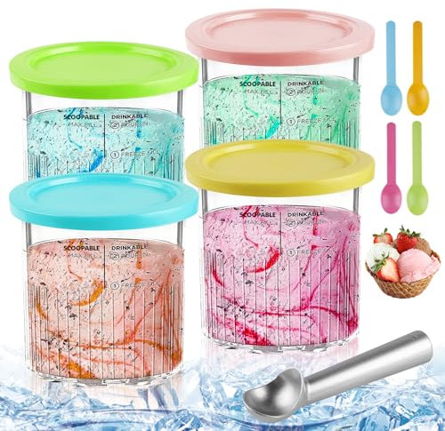 4 Pièces Bacs À Crème Glacée Pour Ninja Creami, Pots De Crème Glacée, Récipients À Crème Glacée De Rechange Pour NC500 NC501, Accessoires De Sorbetière Récipients Creami Pour Sorbetière Bacs À Glace