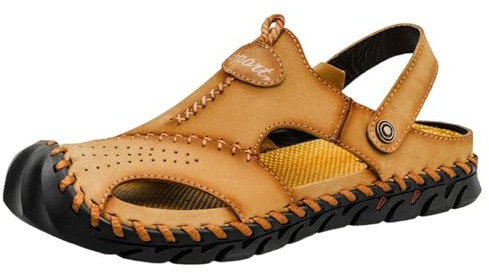 Leder Sandalen Herren Geschlossen Sportsandalen Verstellbaren Fersenriemen Wandersandalen Männer Sommer Hausschuhe Breite Füße Gartenschuhe Strand Slippers Outdoor Flipflop