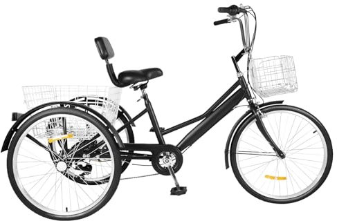 Mermajestic 24-Zoll Dreirad für Erwachsene mit 7-Gang Schaltung, Front- & Heckkorb, HöHenverstellbarer Sattel, Max. 120kg Traglast, Umweltfreundliches Fortbewegungsmittel für Stadt & Freizeit