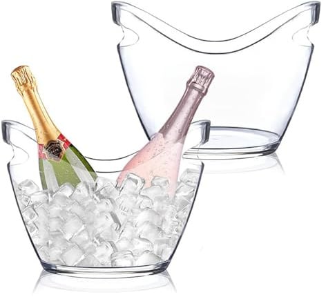 NatureMan Lot de 2 seaux à glace en plastique transparent de 4 litres pour vin, bière, bar, champagne, cocktail, bière