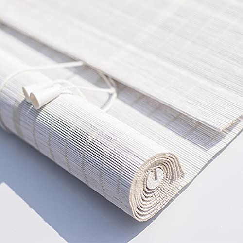 Bamboo White Roman Blackout Blinds - Sun Protection Shades with Valance for Doors Balcony Garden Patio - Privacy Drapes (140x290 cm)