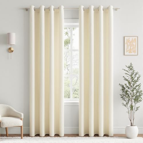 MRTREES Curtains Living Room Vorhänge Blickdicht mit Ösen 2er Set, Vorhang Abdunkelnd 240 cm Lang 140 cm Breit für Wohnzimmer Schlafzimmer Kinderzimmer, Blickdichte Gardinen Cremeweiß