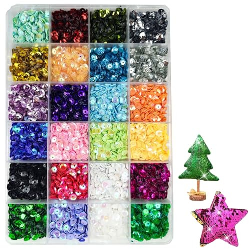 KALUROIL Pailletten Set 36000 Stück Bastelbedarf 5mm Bunt Glitzer Deko für Handarbeit Nähen Scrapbooking Kartenherstellung DIY Projekte 24 Farben getrennt verpackt