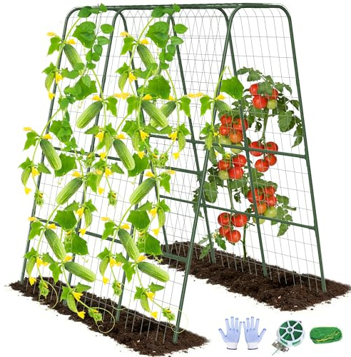 Rankgitter Garten 210cm U Form Rankhilfe Hochbeet Verstellbar Metall Rostfrei Rankbogen für Gurken Tomaten Bohnen Kletterpflanzen Stabiler Pflanzenstütze mit Ranknetz (120CM)